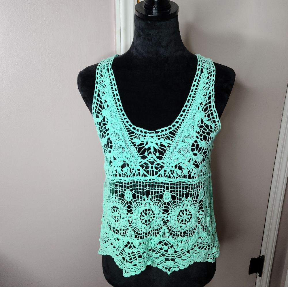 🌊Almost Famous Turquoise Crochet Sleeveless Top